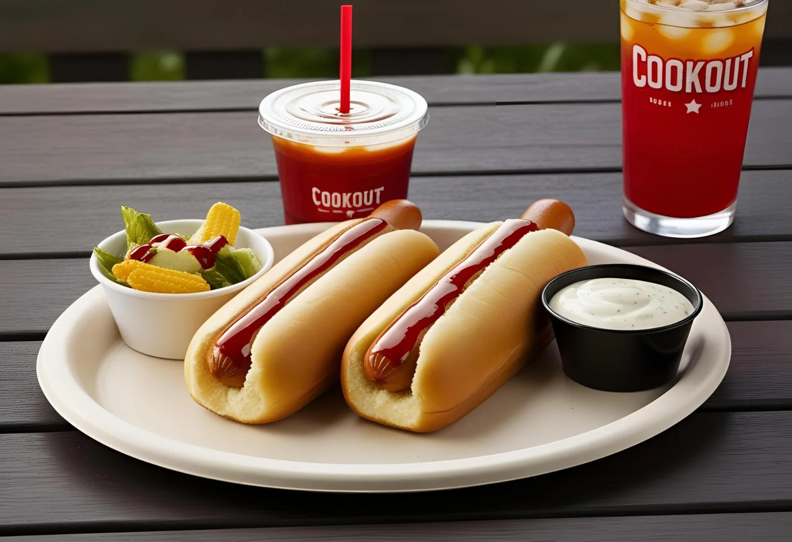 Jr. Tray with 2 Corn Dogs Served with 2 sides, a drink & your choice of dipping sauce