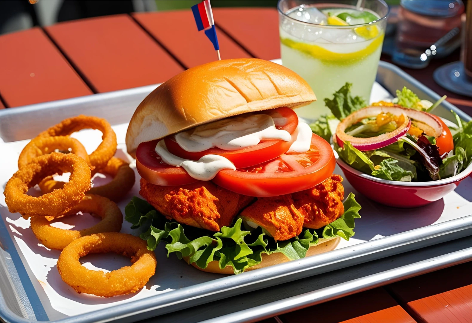 Tray with Spicy Chicken Sandwich